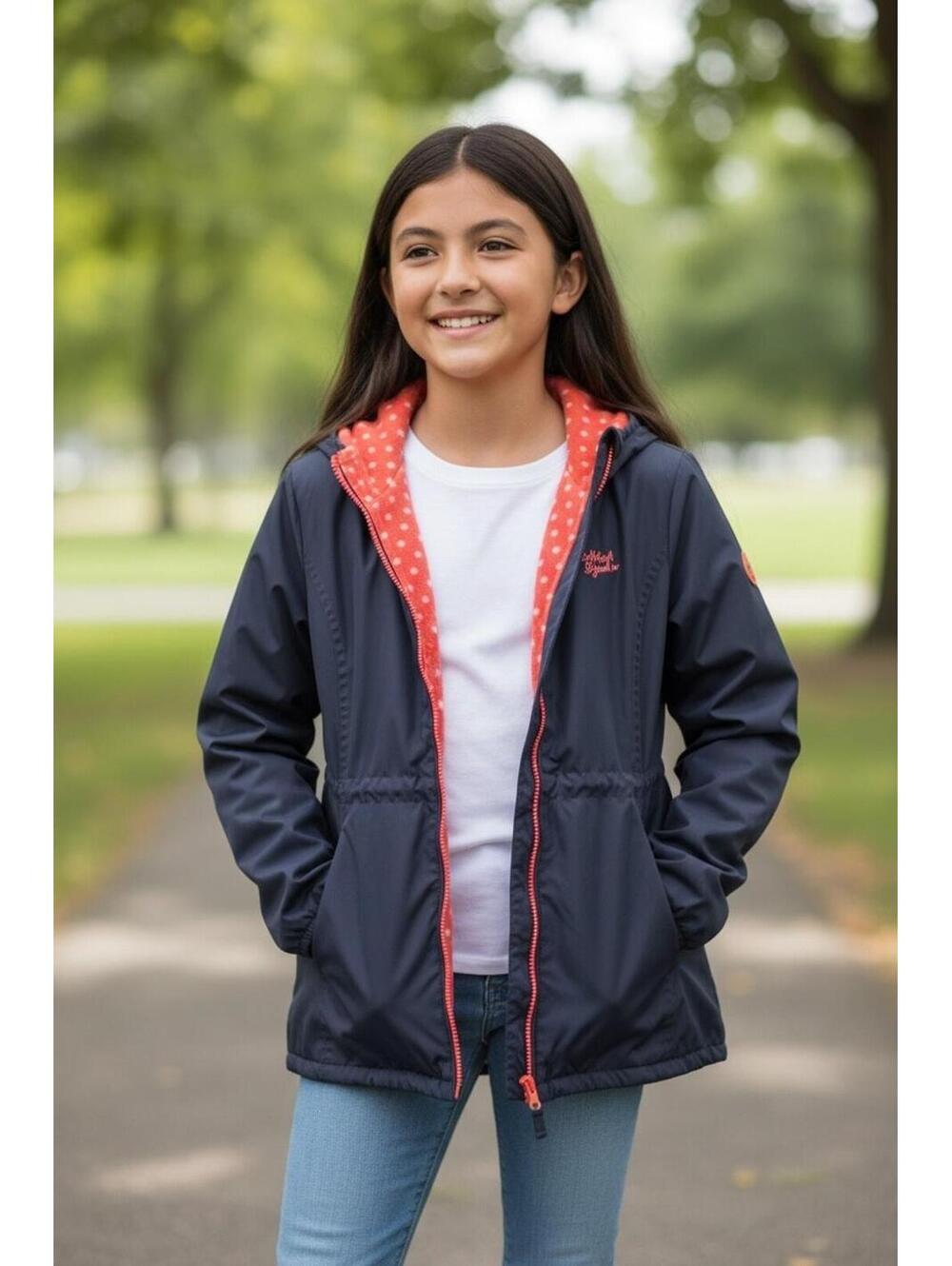 Osh Kosk BGosh Girls Navy Zip Jacket w/Pink Lining, Sz 12 up to 59 inches